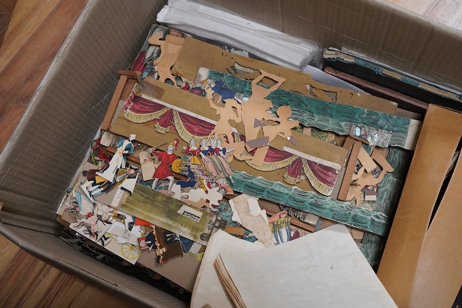 Juvenile Drama, large collection of reproduction printed and and/or hand coloured toy theatre characters, backgrounds, etc. in Seven boxes